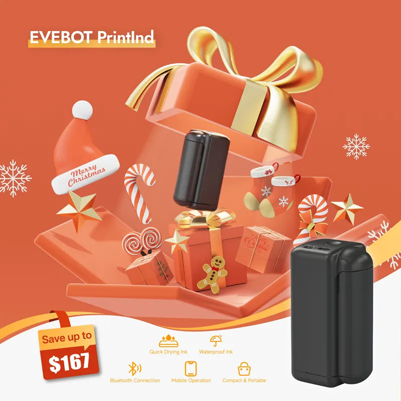 Evebot PrintInd - 手提手持噴墨印表機槍,配備速乾墨盒,可在任何表面列印