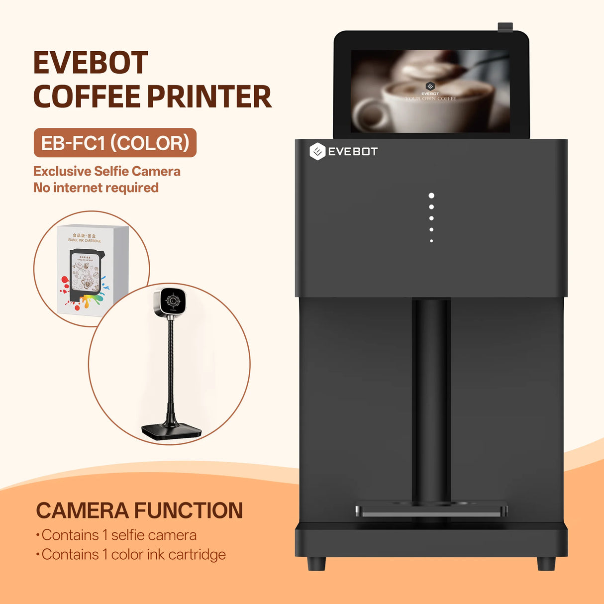 Evebot Multicolor Coffee Drink Printer EB-FC1 Color Food Printer