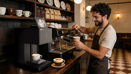 Evebot multicolor coffee printer with printed macarons
