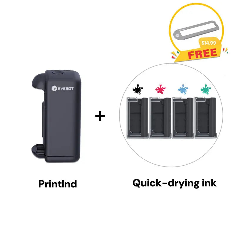 Evebot PrintInd — 可攜式手持式噴墨印表機噴碼機，搭配快乾墨水匣，適用於各種材質表面列印 Evebot
