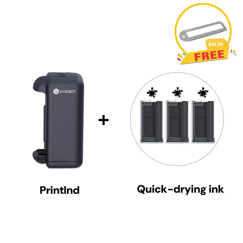 Evebot PrintInd — 可攜式手持式噴墨印表機噴碼機，搭配快乾墨水匣，適用於各種材質表面列印 Evebot